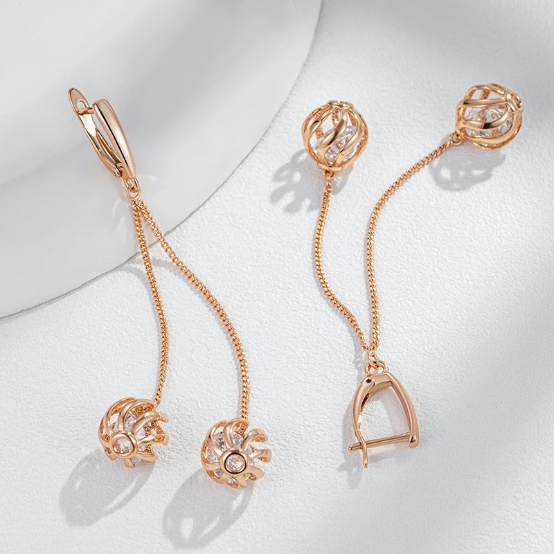 Long 18kt rose gold-plated earrings with tassels and cubic zirconia - AC