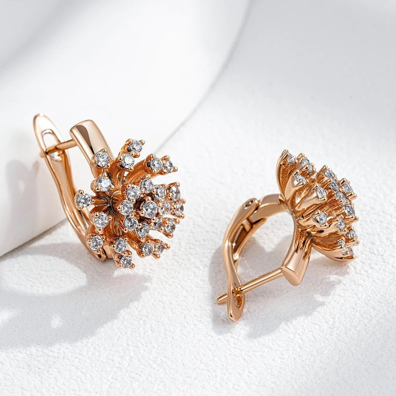 Earrings in the shape of a bouquet with white zirconias in 18K rose gold plating