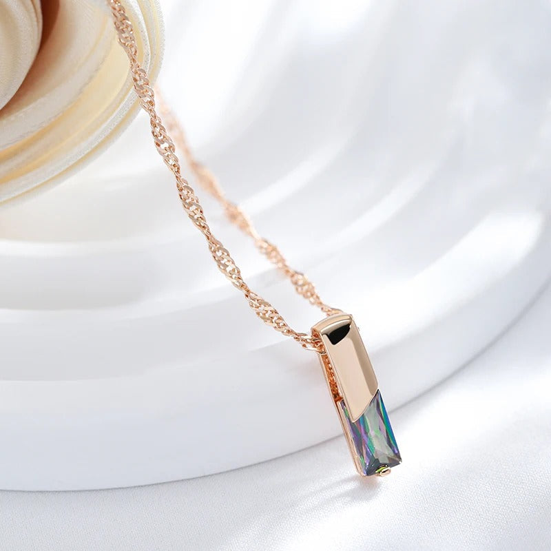 18K rose gold plated square pendant necklace with colored natural zircons