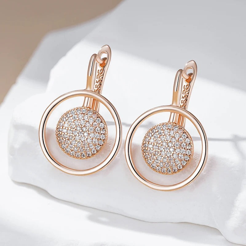 Hoop earrings with circles and zircons in 18K Rose Gold Plating