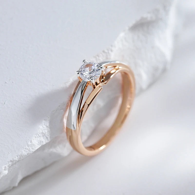 Classic ring with white stone, sterling silver and 18 carat rose gold plating - AC