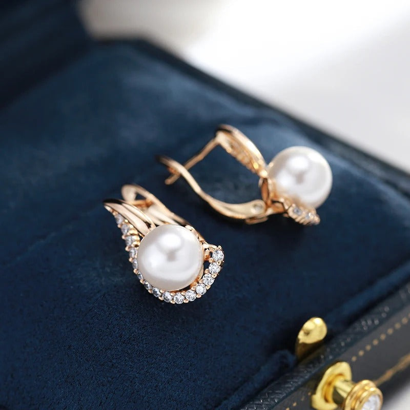 18K Rose Gold Plated pearl button earrings with zirconias