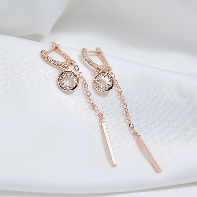 18K rose gold-plated dangling earrings with long trendy tassels - AC