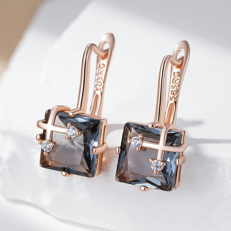 18K rose gold-plated dangling earrings with natural grey cubic zirconia and diamonds - AC