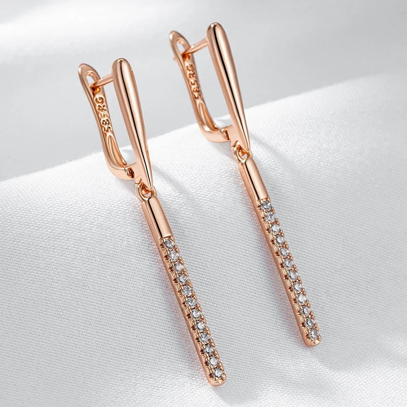 18K Rose Gold Plated Long Dangle Earrings with little natural zirconias