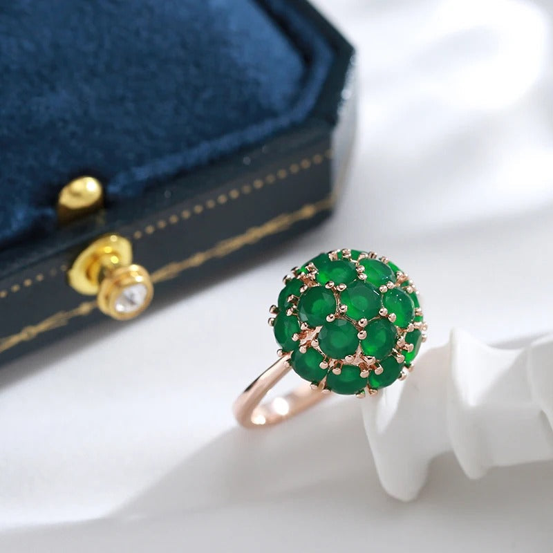 Flower ring in 18 carat pink gold-plated jade - AC