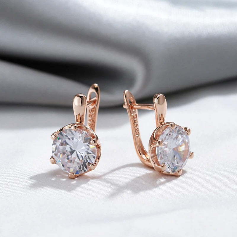 18K Rose Gold Plated white round cubic zirconia stud earrings