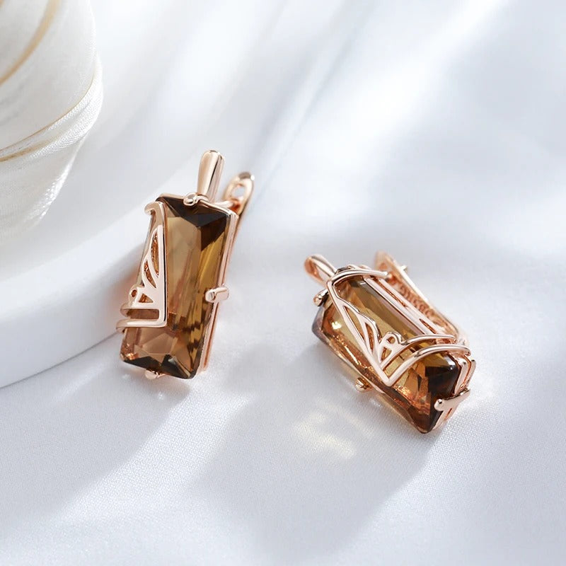 18K Rose Gold Plated Brown Natural Zircon