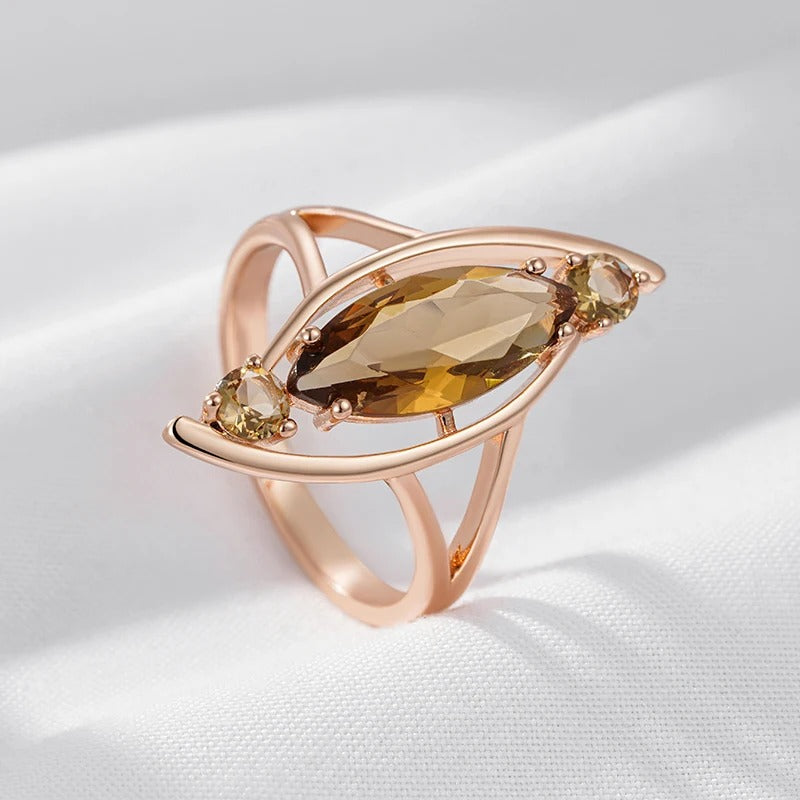 18K Rose Gold Plated Light Brown Natural Zircon Big Ring