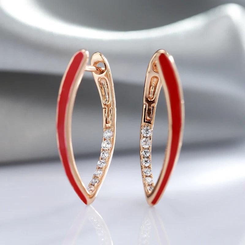 18K Rose Gold Plated Red Enamel Drop Earrings