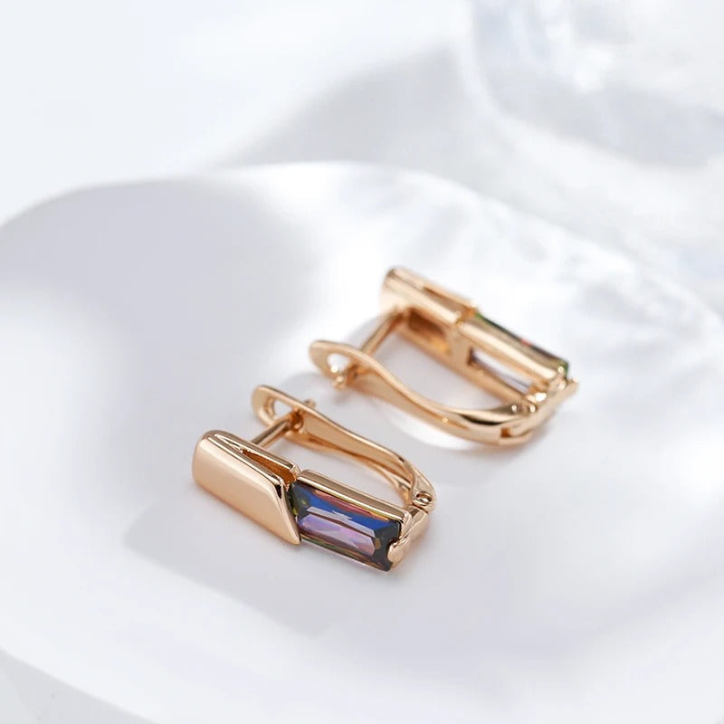 Square dangling earrings with natural cubic zirconia stones plated with 18K rose gold - AC