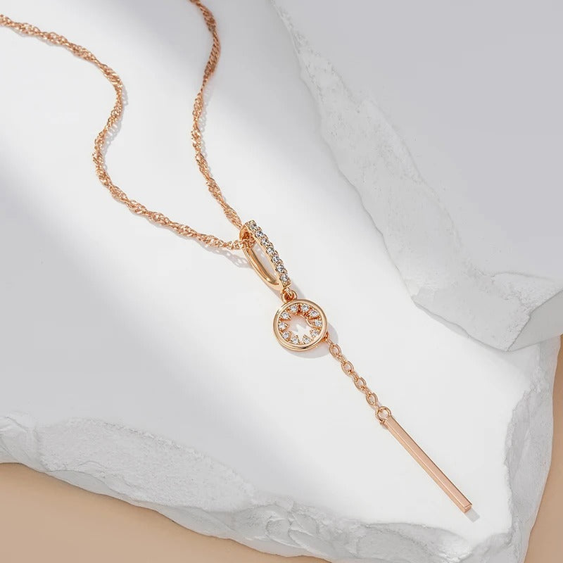 Necklace with long star pendant and fine rectangle with zirconia in 18K rose gold plating