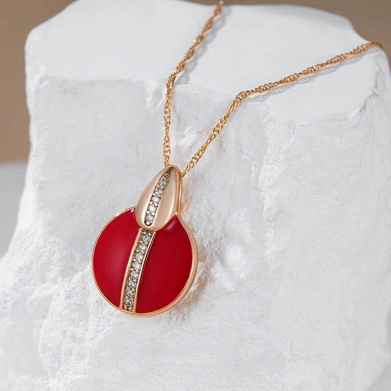 Necklace with red enamelled natural zirconia pendant, 18kt rose gold plated - AC