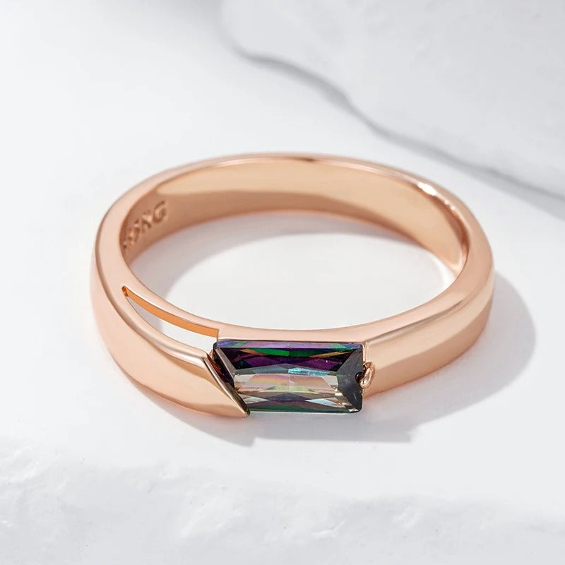 18K Rose Gold Plated Square Colorful Natural Zircon Ring