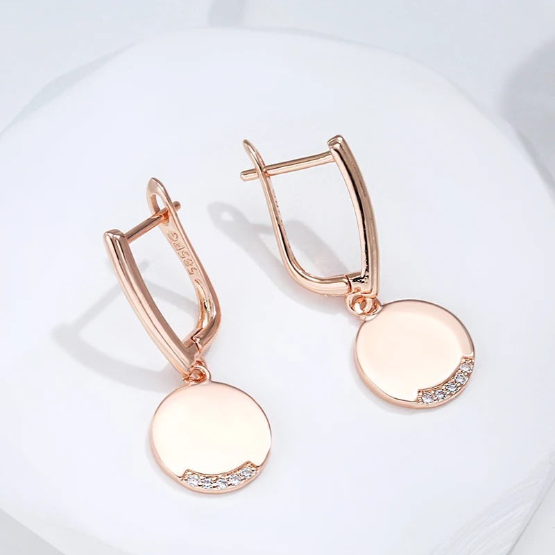 Round Coin Dangle Earrings in 18K Rose Gold Plated