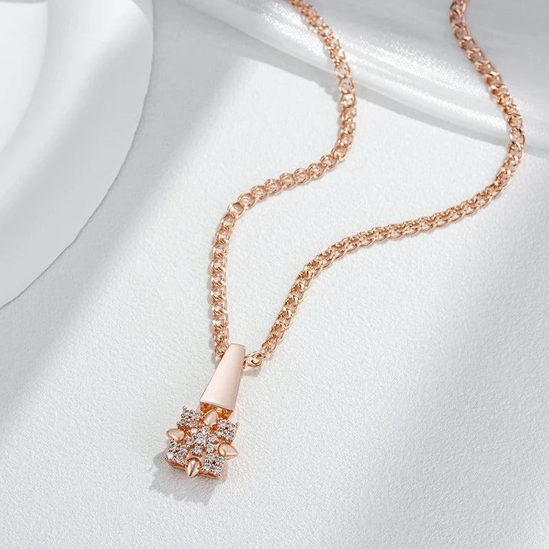 Set of pendant and earrings in square shapes with white zirconia in 18K rose gold plating