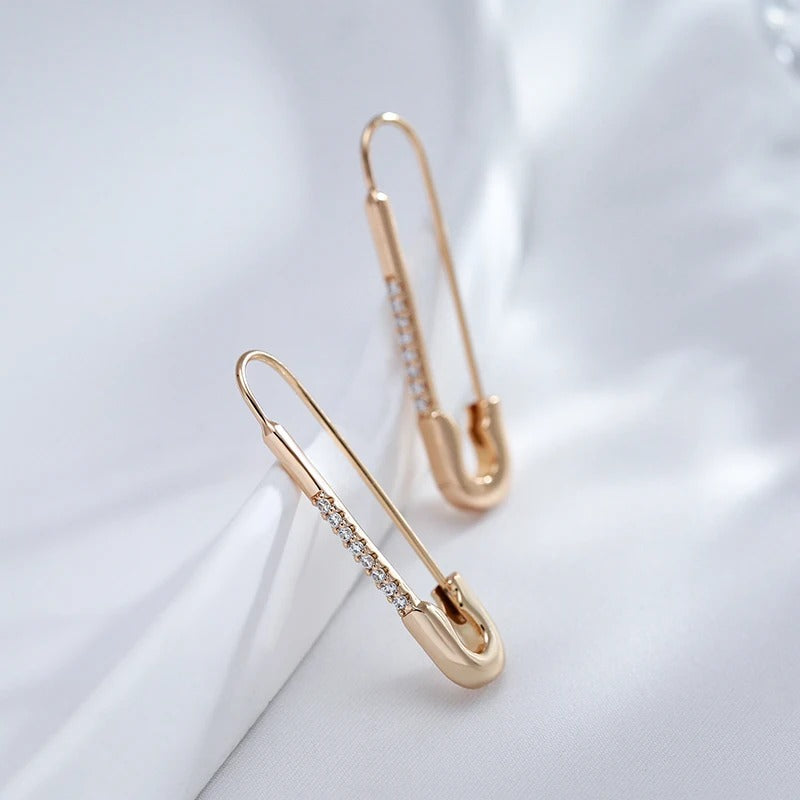 Drop earrings in 18K pink gold with small cubic zirconia stones - AC