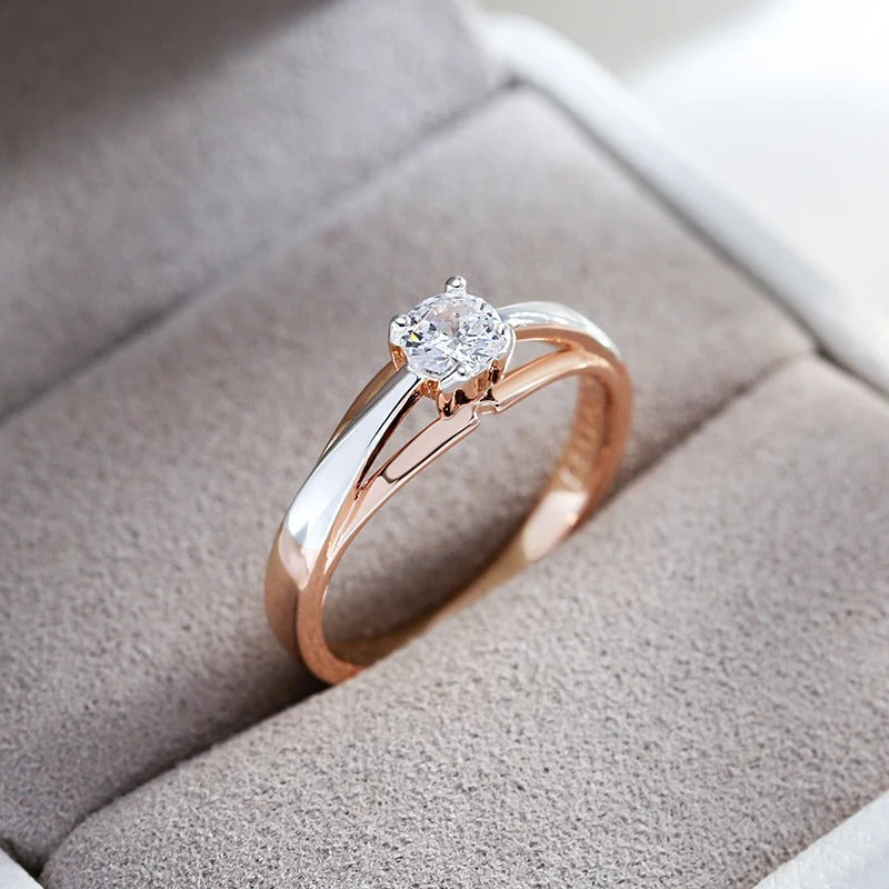 Classic ring with white stone, sterling silver and 18 carat rose gold plating - AC