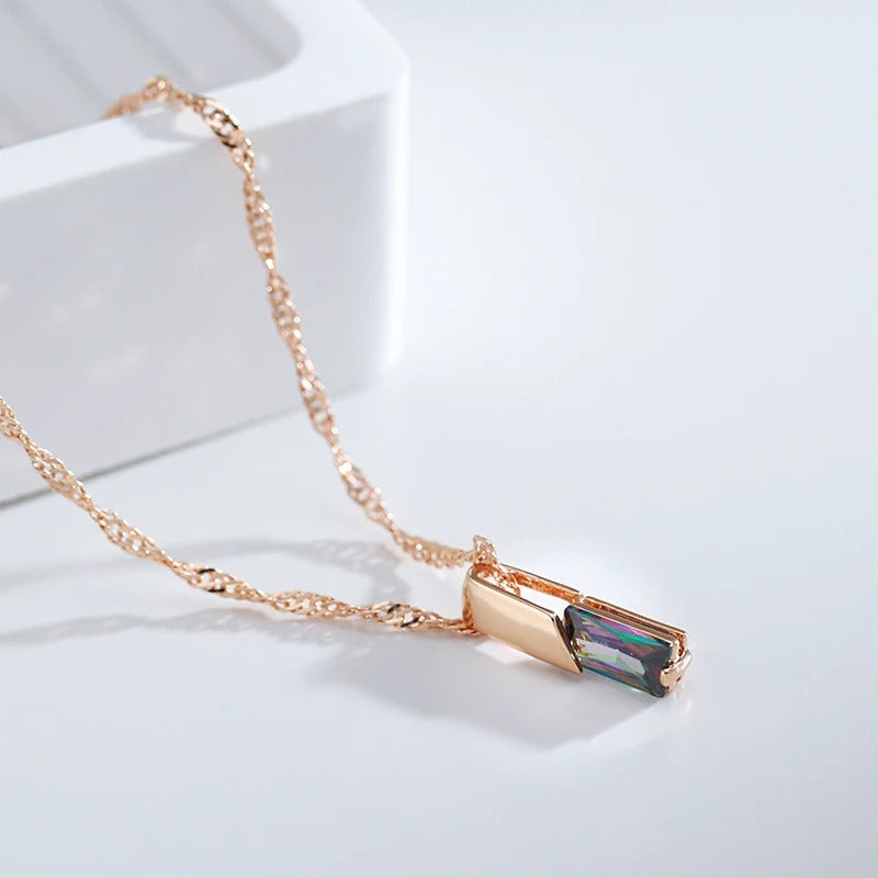 18K rose gold plated square pendant necklace with colored natural zircons