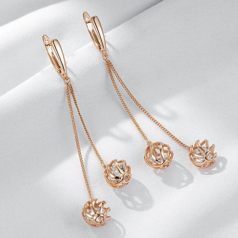 18K Rose Gold Plated Trend Long Tassel Dangle Earrings with Zirconia