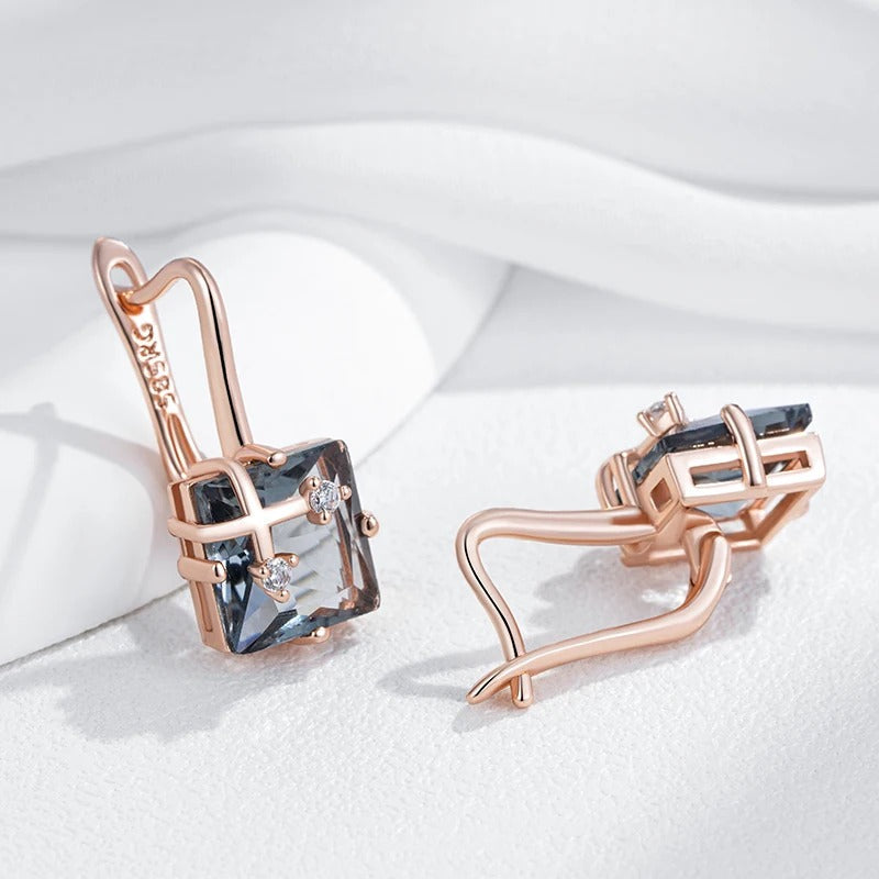 18K rose gold-plated dangling earrings with natural grey cubic zirconia and diamonds - AC