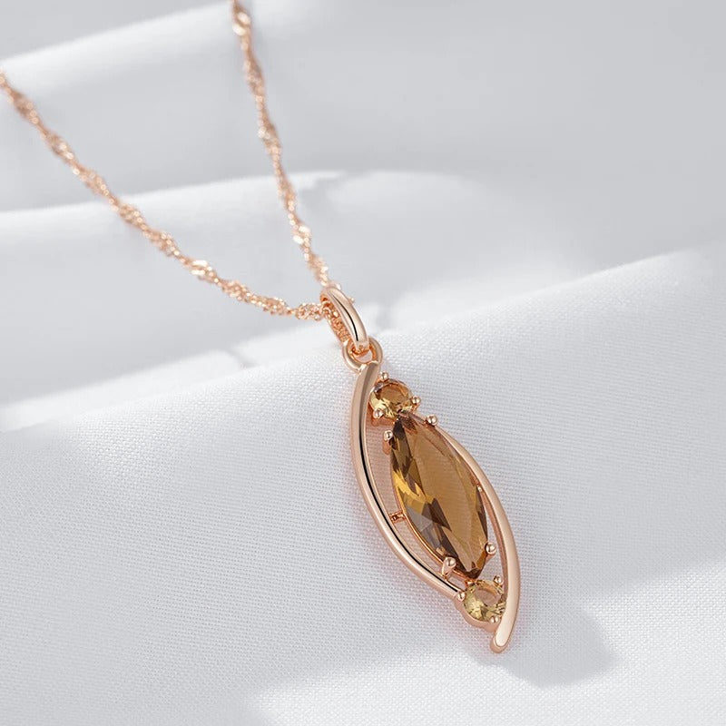 Luxury necklace with light brown crystal pendant and 18kt rose gold plating - AC