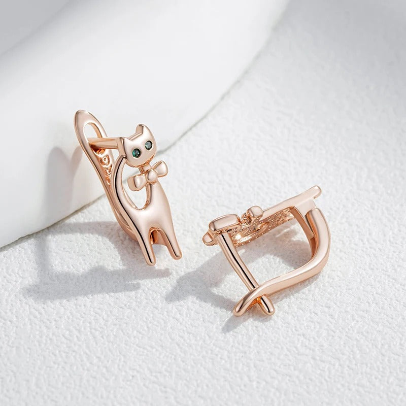 18K Rose Gold Plated Luxury Cute Cat Earrings