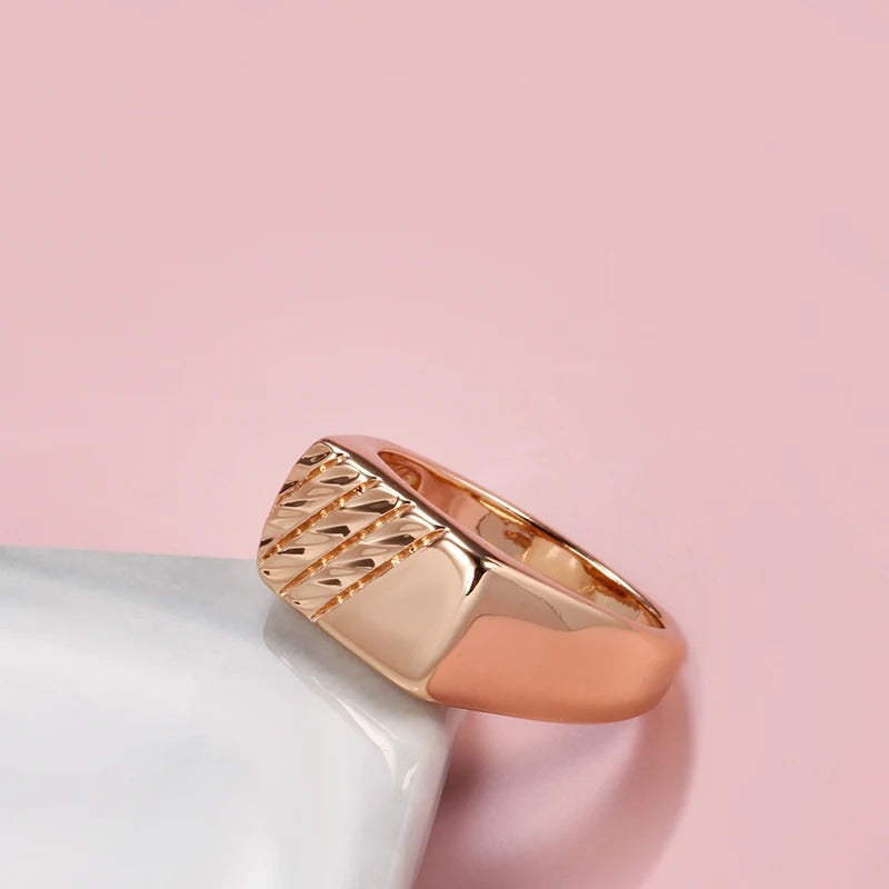 18K Rose Gold Plated Simple square ring with relief