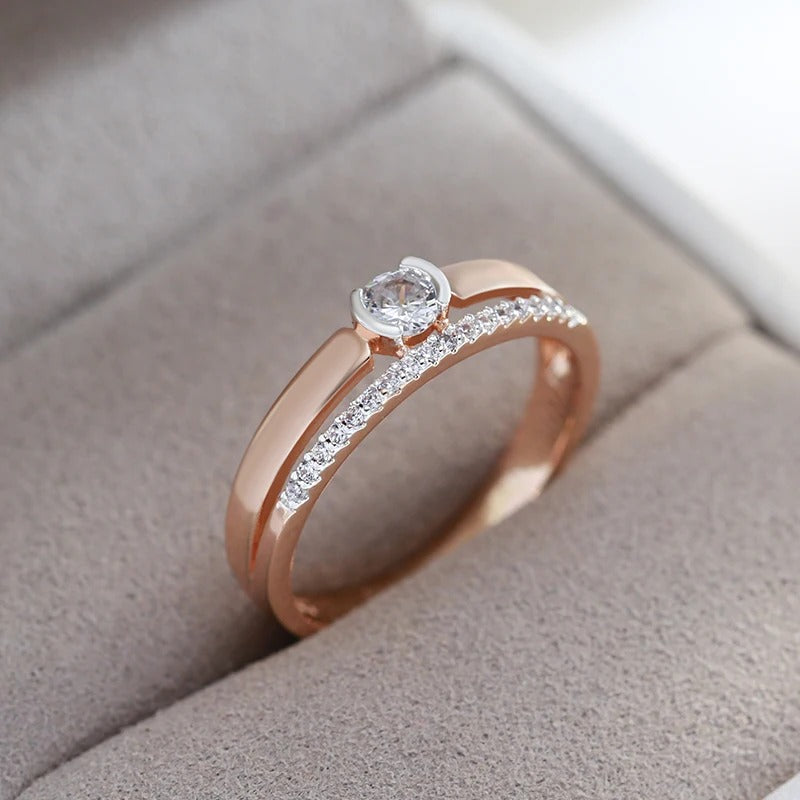 Double ring plated in 18kt pink gold with cubic zirconia - AC