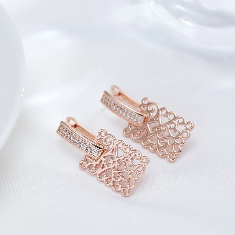 18K Rose Gold Plated Square Long Earring with zirconias