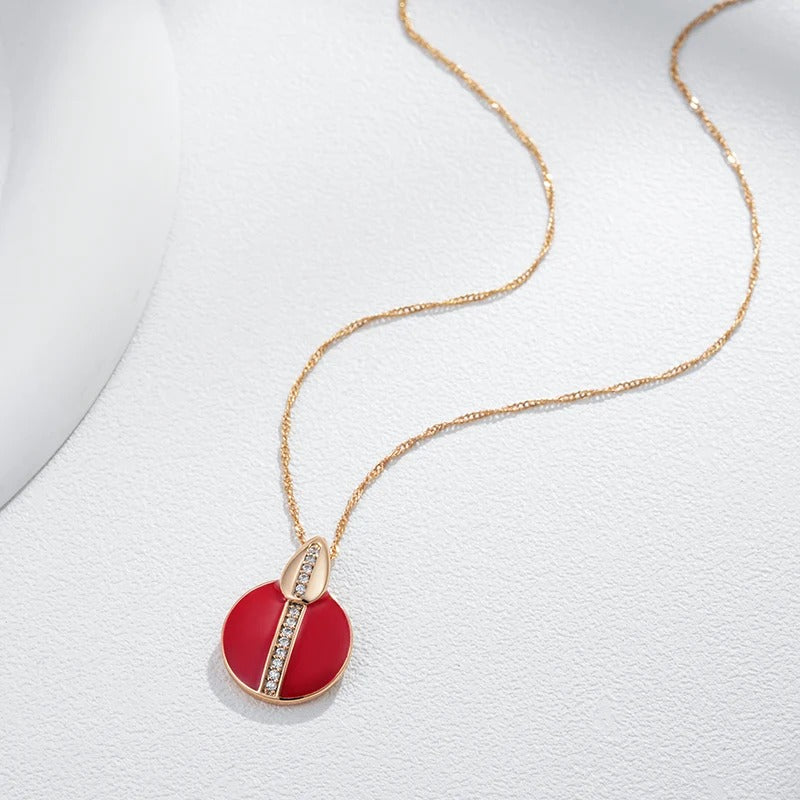 Necklace with red enamelled natural zirconia pendant, 18kt rose gold plated - AC