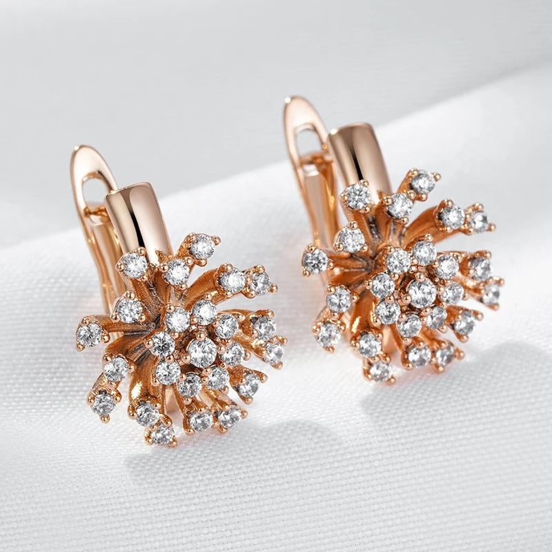 Earrings in the shape of a bouquet with white zirconias in 18K rose gold plating