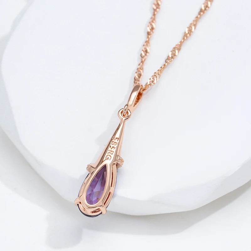 Necklace with amethyst cubic zirconia pendant, plated in 18kt rose gold - AC