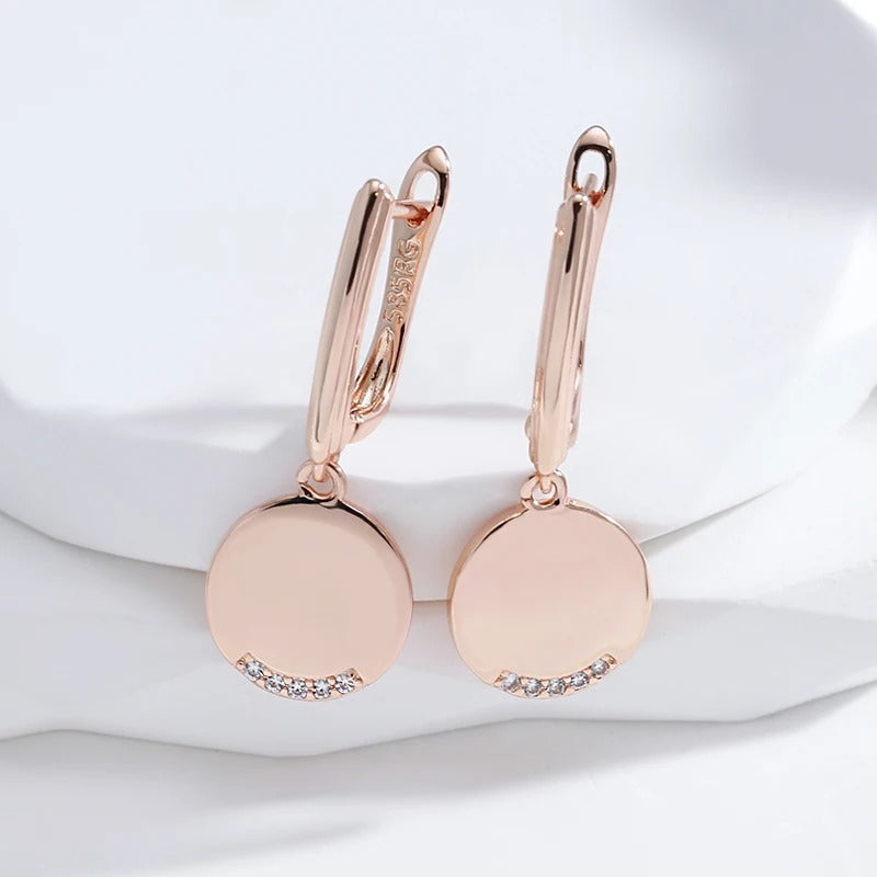 Round Coin Dangle Earrings in 18K Rose Gold Plated