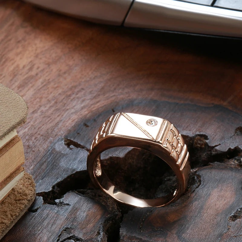 18K Rose Gold Plated Seal ring with small zirconia