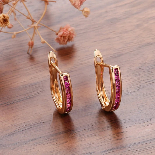 Small hoop earrings with rose quartz zirconia in 18K rose gold plating