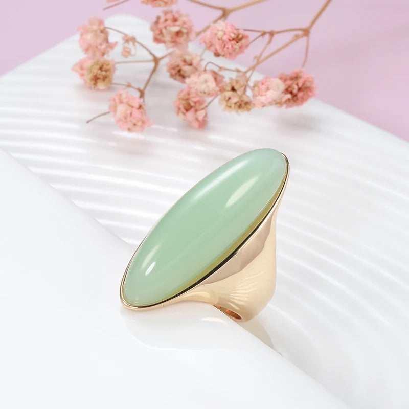 Green Jade Stone Ring in 18K Rose Gold Plated