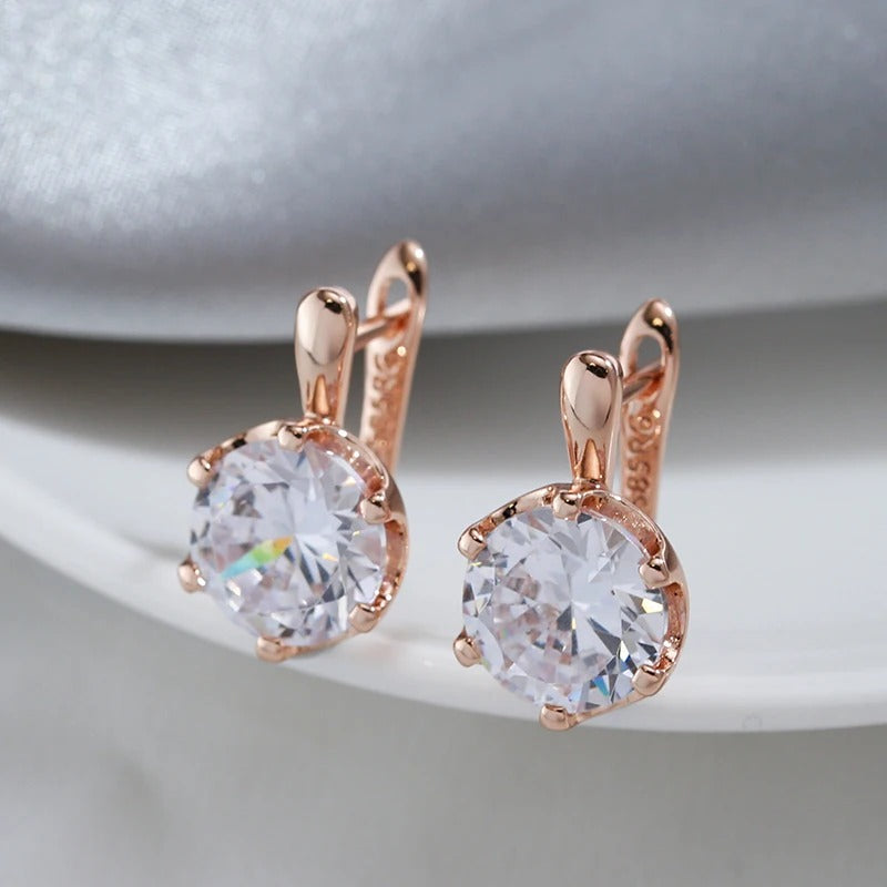 Button earrings plated with 18 carat pink gold and round white cubic zirconia - AC