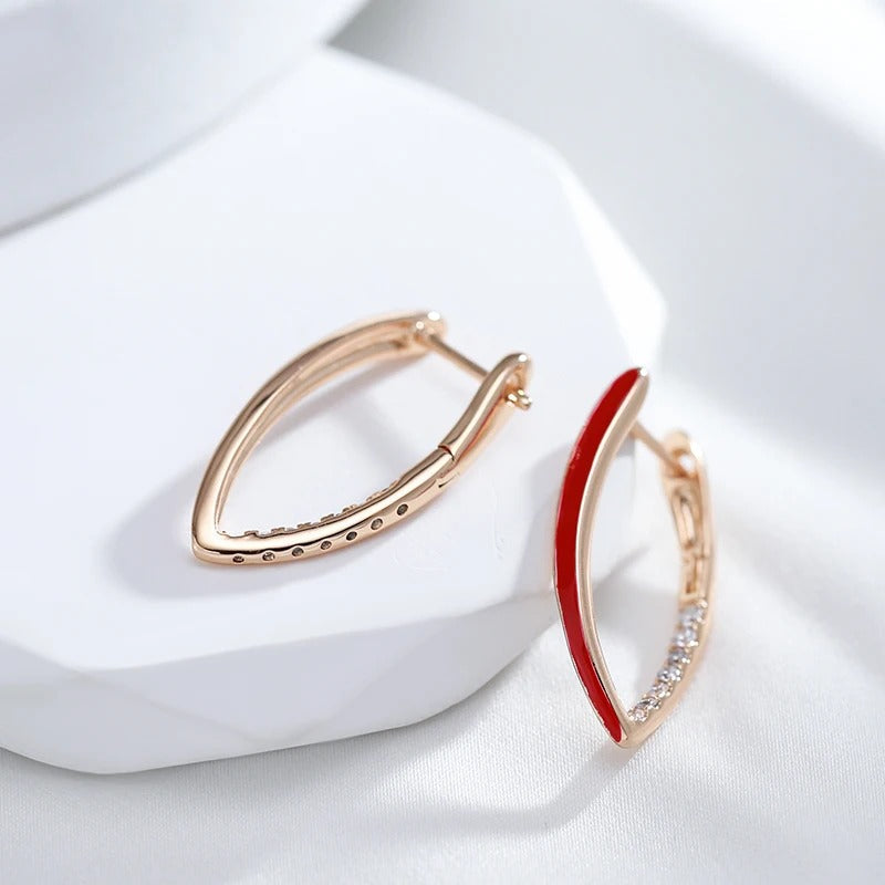 18K Rose Gold Plated Red Enamel Drop Earrings