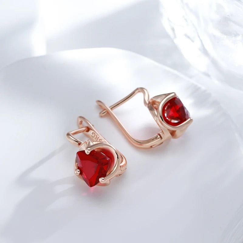 Button earrings with cubic zirconia ruby plated in 18kt rose gold - AC