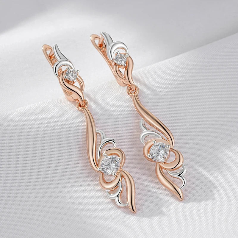 18K Rose Gold Plated Unique Flower Shape Drop Earrings