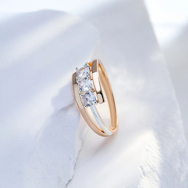 18K Rose Gold Plated Luxury Three Big White Natural Zircon Rings