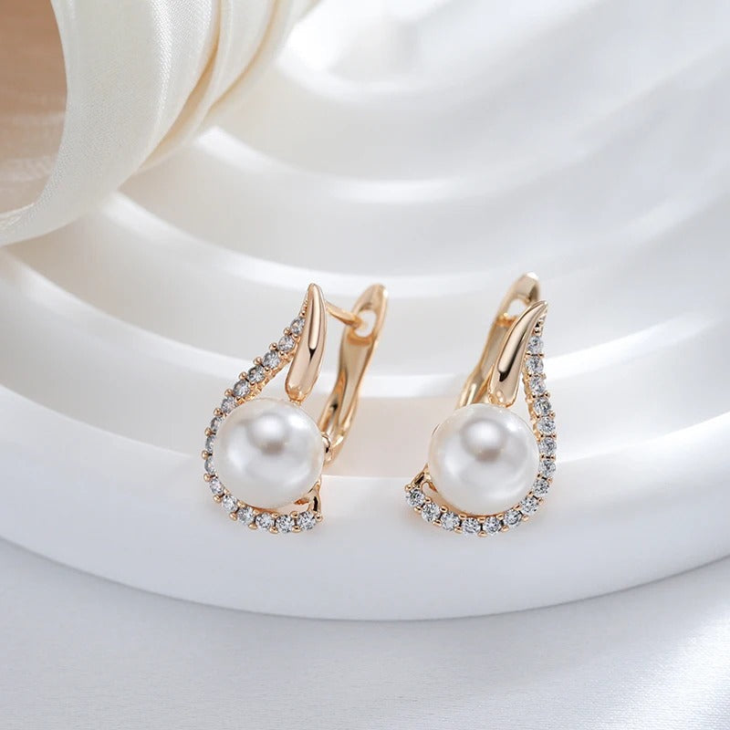 18K Rose Gold Plated pearl button earrings with zirconias