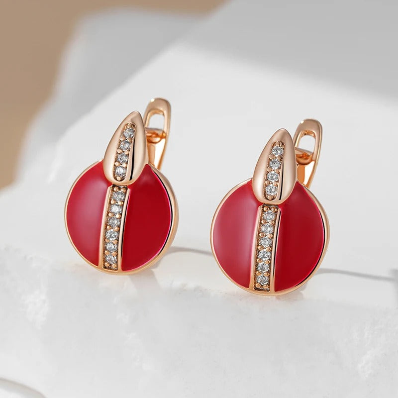 18K Rose Gold Plated red button earrings with white zirconia