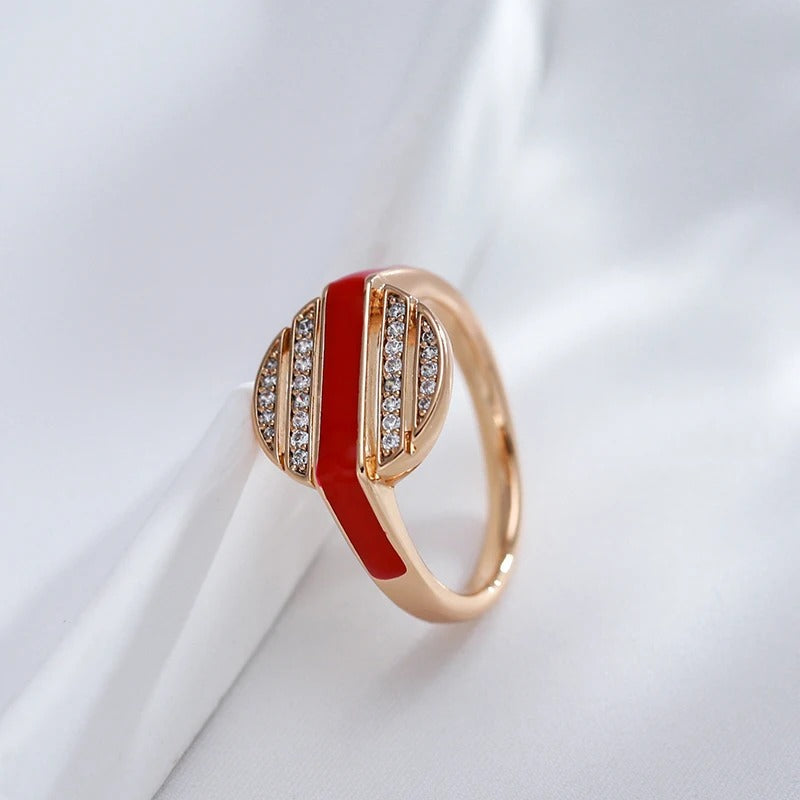 Round ring with red line of the infinity link in 18K rose gold plating