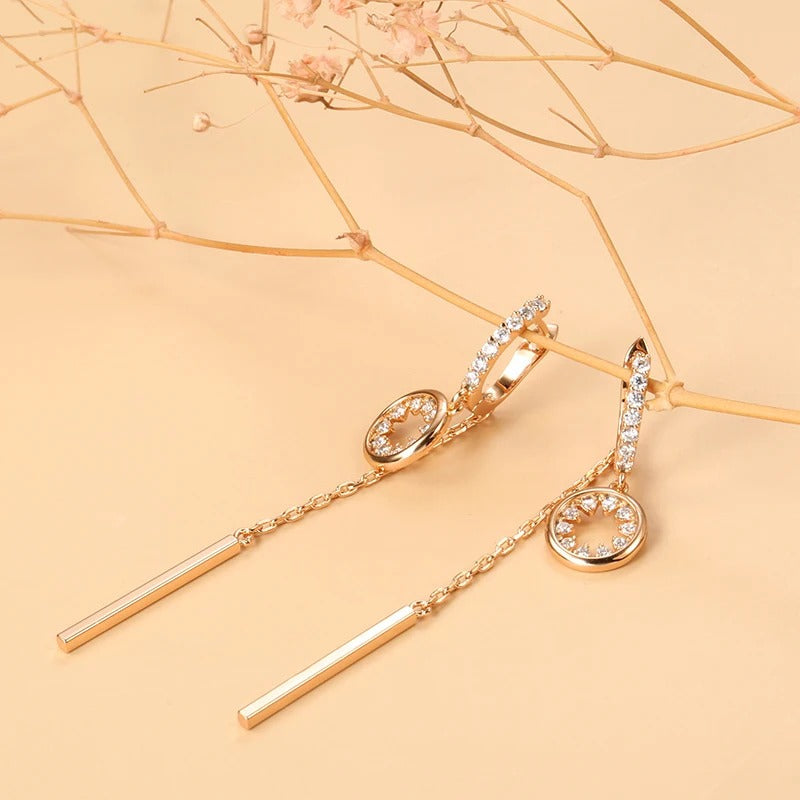 18K rose gold-plated dangling earrings with long trendy tassels - AC