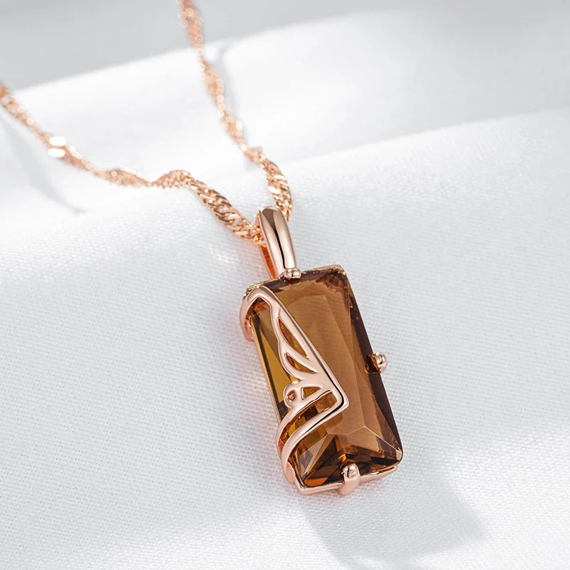 18K Rose Gold Plated Light Brown Natural Zircon Pendant Necklace