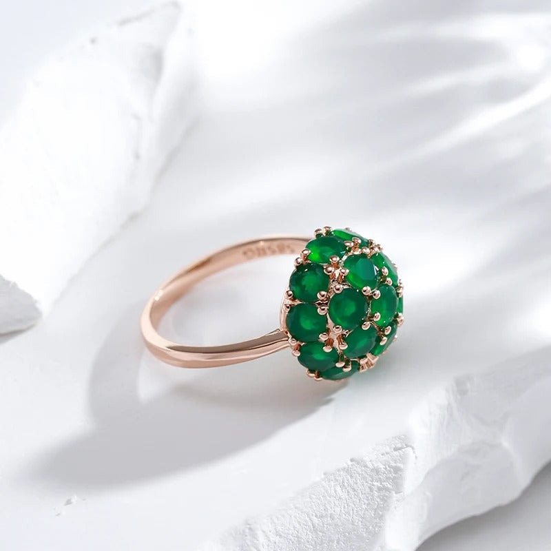 Flower ring in 18 carat pink gold-plated jade - AC