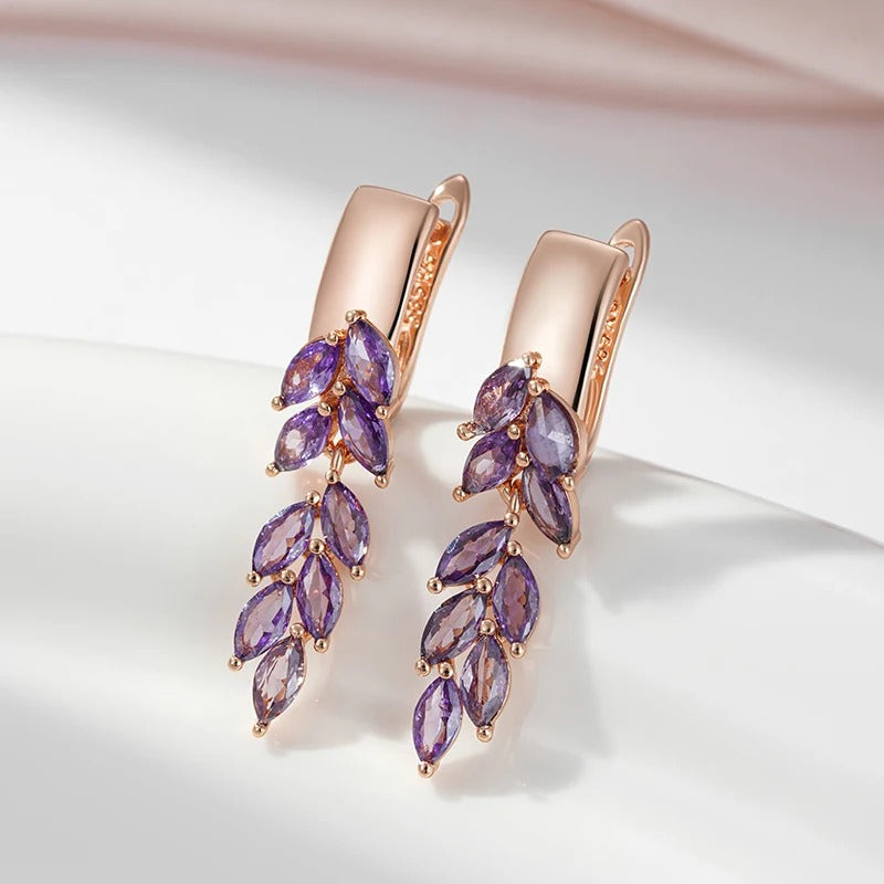 Earrings 18kt rose gold plated with leaf amethyst crystals - AC