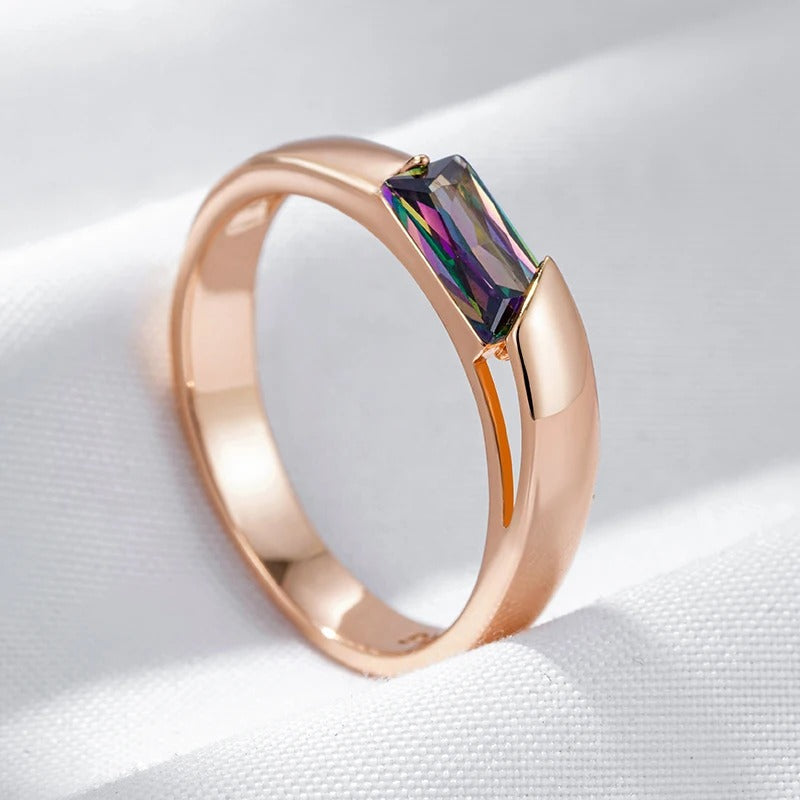 18K Rose Gold Plated Square Colorful Natural Zircon Ring